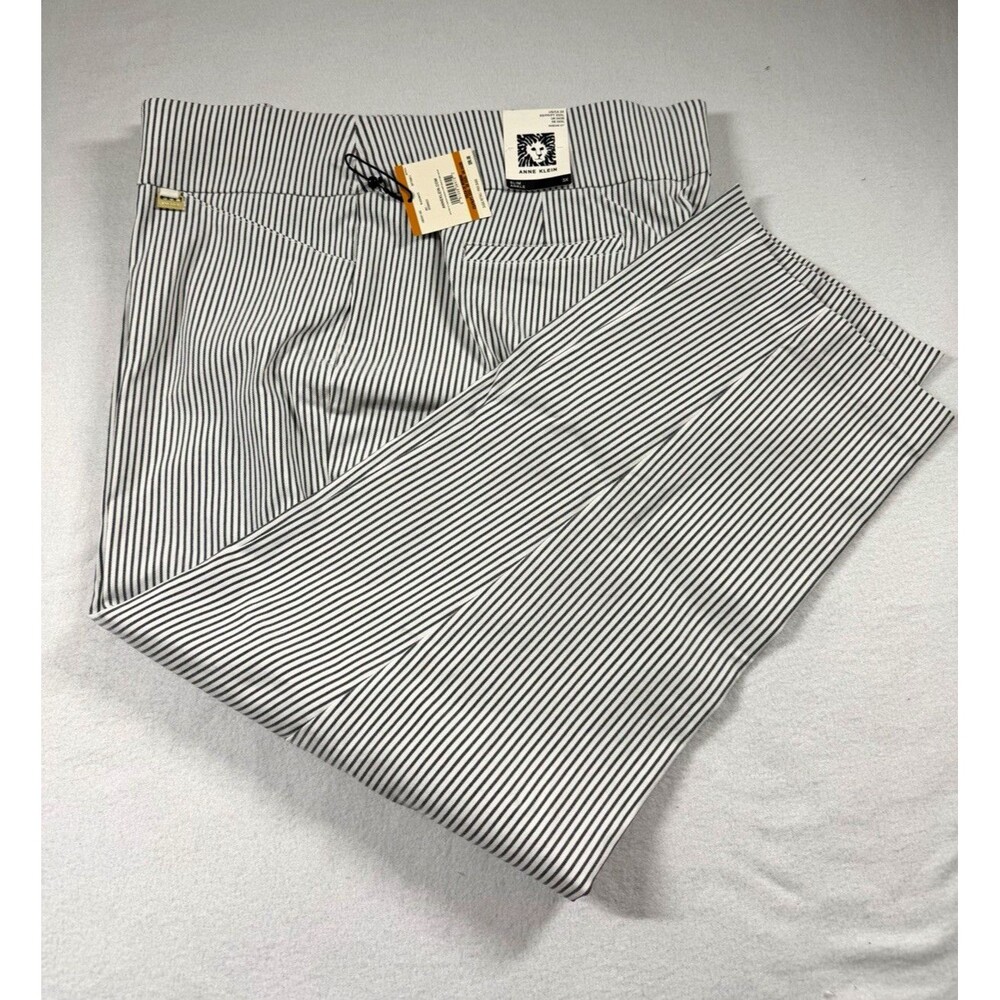 Anne Klein Womens 3X Black White Striped Slim Ankle Pants Pockets Zip 27" 413